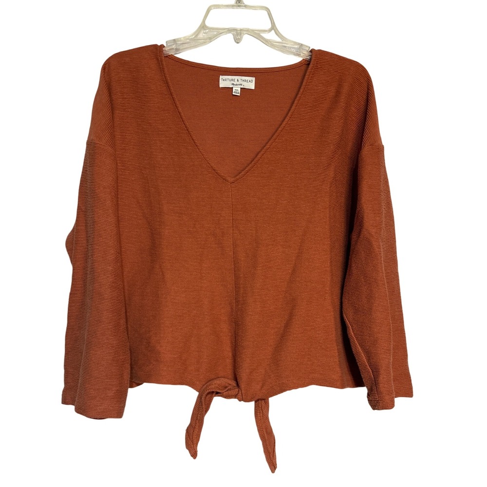 Texture & Thread Madewell Tie-Front Top XXL Rust Ribbed Knit V-Neck Blouse